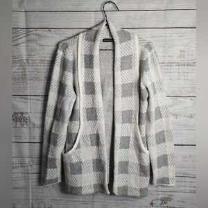Verve Ami Soft Gray And White Open Front Cardigan Sjze Small Pockets